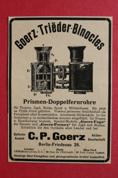 Sheet old Advertising C P Goerz Trieder Binocles 1905 Berlin Friedenau 26 binoculars